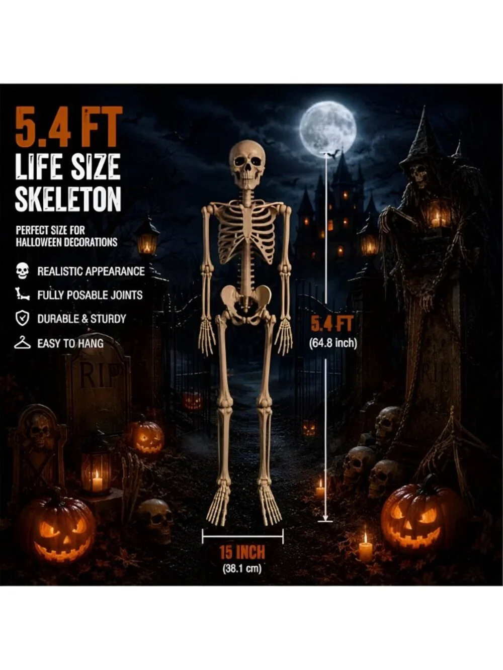 5.4 ft Posable Halloween Skeleton Decorations,Human Bones for Halloween Party